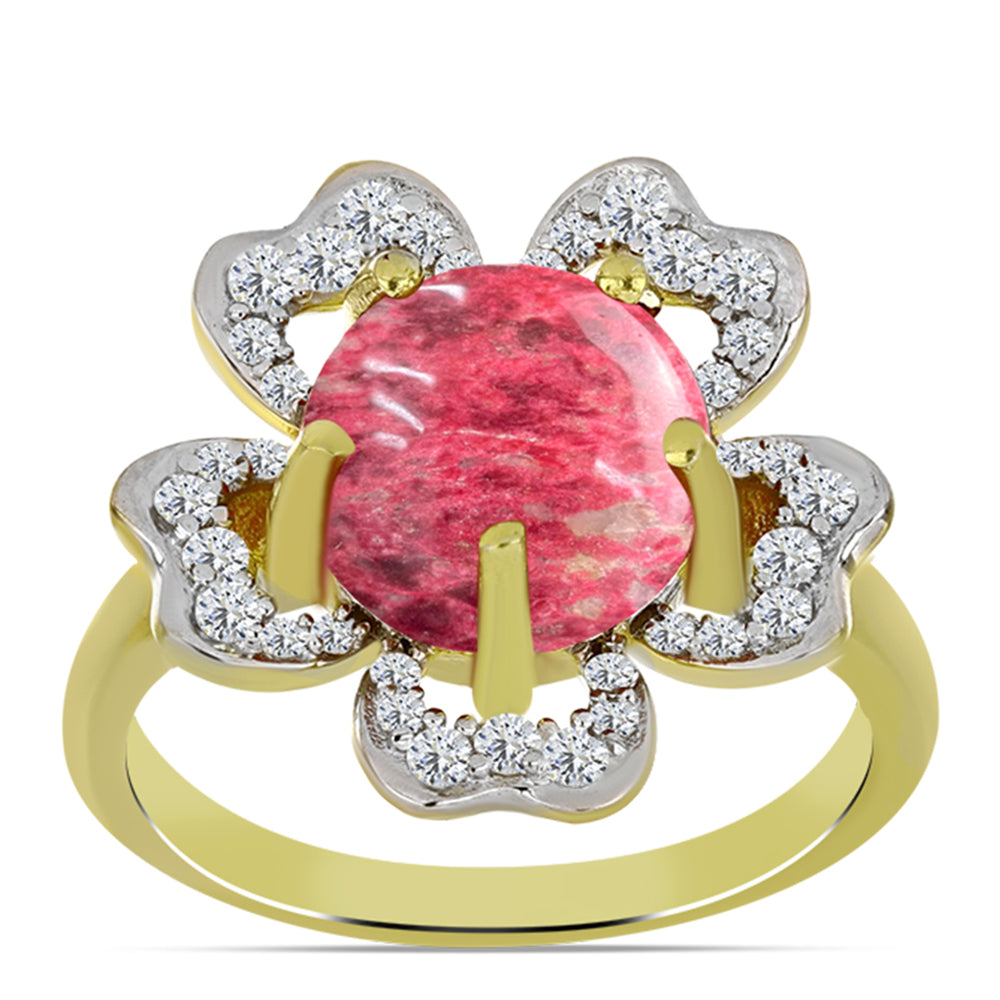 Arannyal Bevont Ezüst Gyűrű Thulittal és Fehér Topázzal 3 