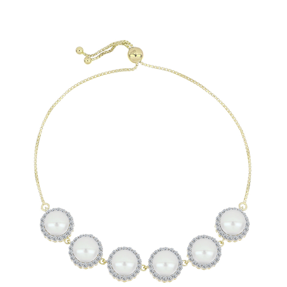 Arannyal Bevont Ezüst Karkötő Fehér Édesvízi Kagylógyönggyel és Fehér Topázzal 1 