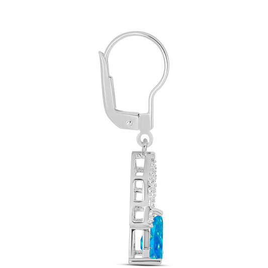 Ezüst Fülbevaló Etiópiai Paraiba Kék Opállal és Fehér Topázzal