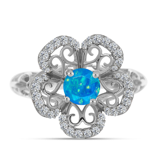 Ezüst Gyűrű Etiópiai Paraiba Kék Opállal és Fehér Topázzal
