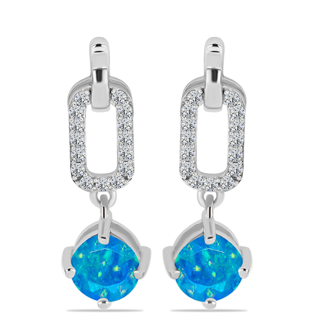 Ezüst Fülbevaló Etiópiai Paraiba Kék Opállal és Fehér Topázzal