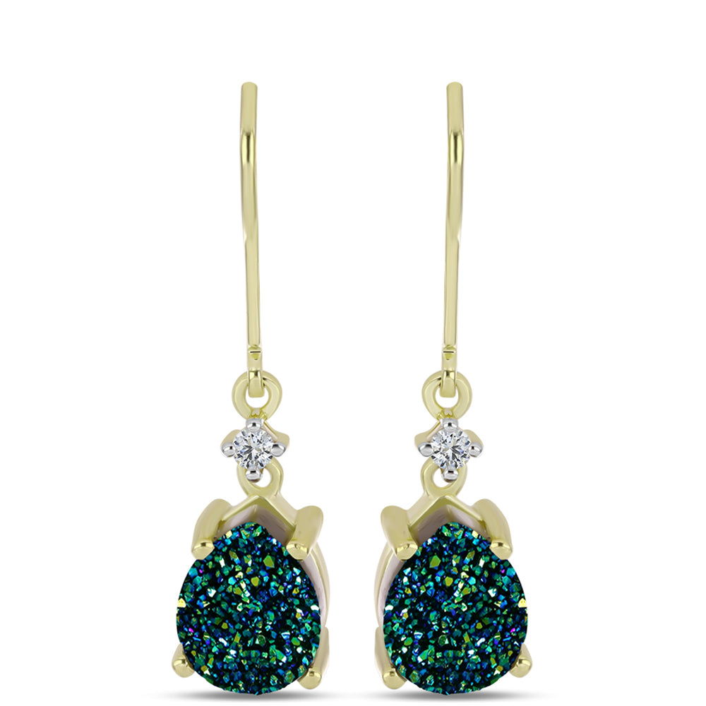 Arannyal Bevont Ezüst Fülbevaló Zöld Drusy-val és Fehér Topázzal 2 