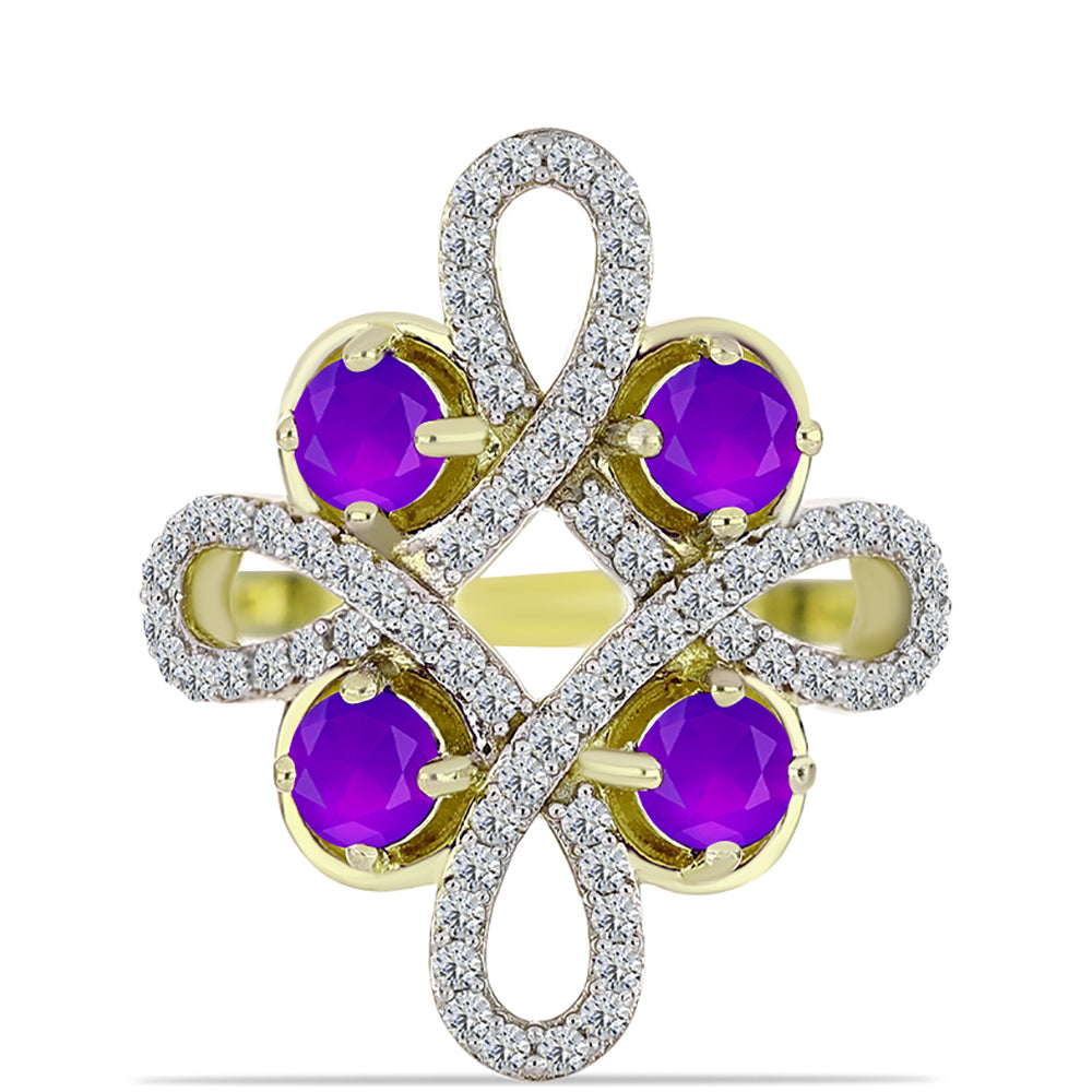 Arannyal Bevont Ezüst Gyűrű Bíbor Acháttal és Fehér Topázzal