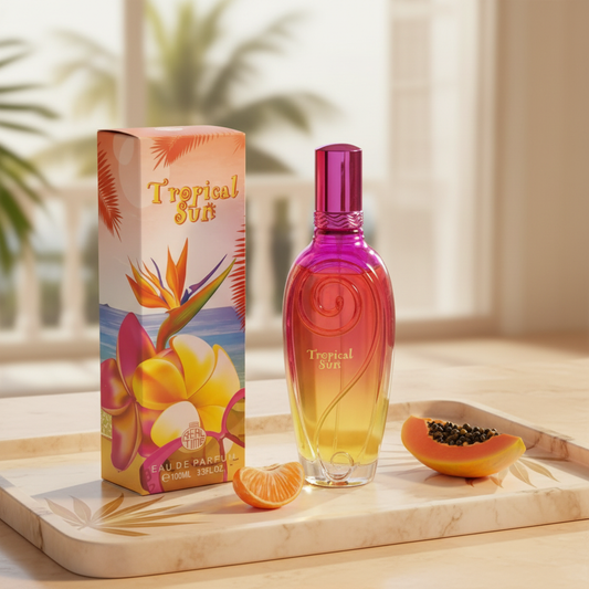 100 ml Eau de Perfume "TROPICAL SUN"  Gyümölcsös Pézsma Illat Nőknek, 3% illatolaj tartalommal