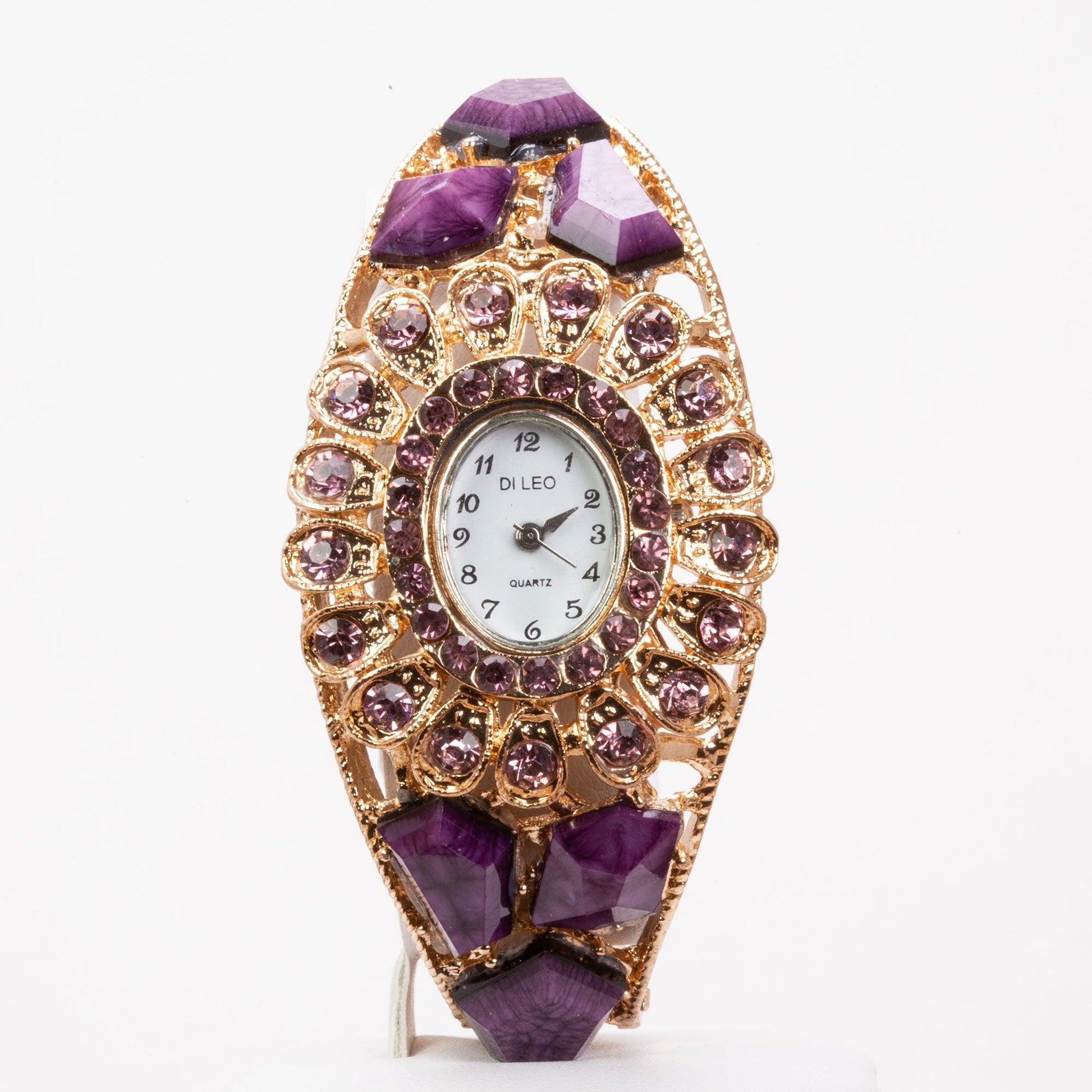 Arany tónusú Emporia Ötvözetű Óra Lila Emporia® Kristállyal 1 DiLeo Garda Queen-Purple and Gold Color Alloy Watch, Analog, for Women , 18 CM - Ékszer Akció