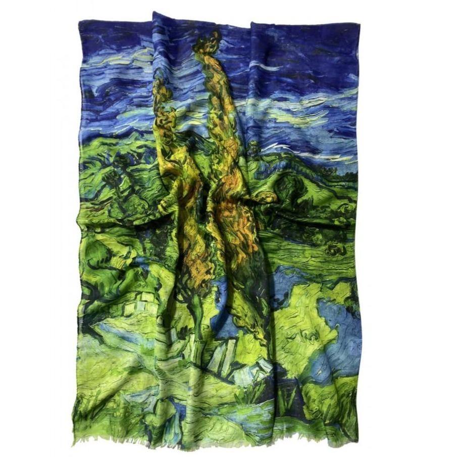 Pamut Sál-Kendő, 70 cm x 180 cm, Van Gogh - Two Poplars - Ékszer Akció