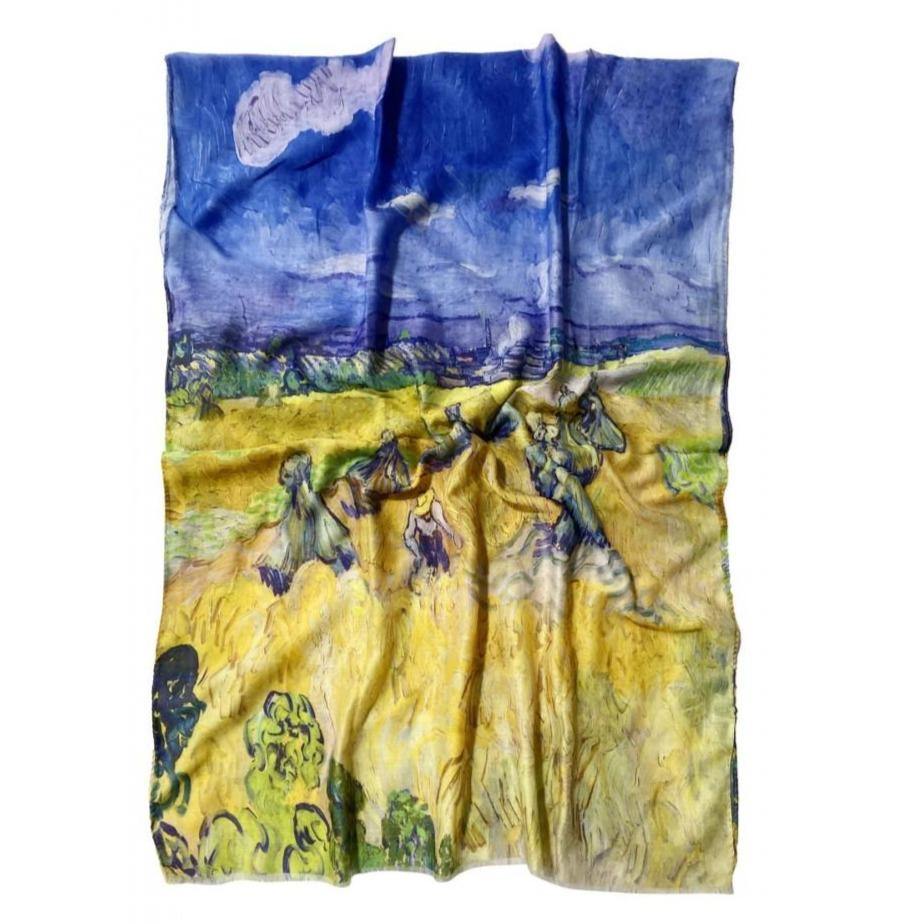 Pamut Sál-Kendő, 70 cm x 180 cm, Van Gogh - Haystacks - Ékszer Akció