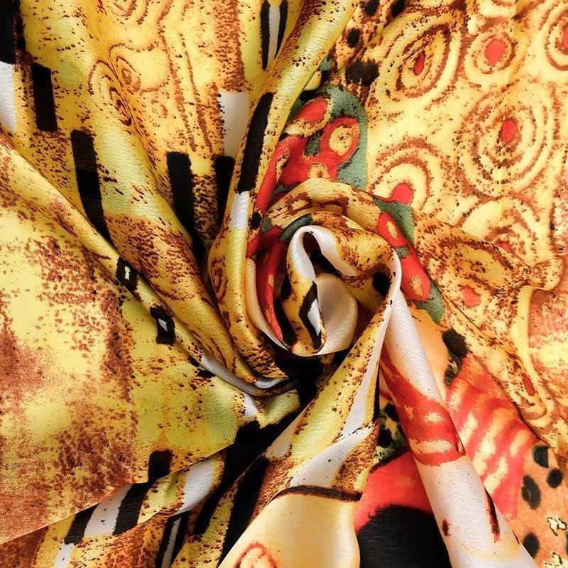 100% Valódi Selyem Sál-Kendő, 90 cm x 180 cm, Klimt - The Kiss festmény mintás - Ékszer Akció