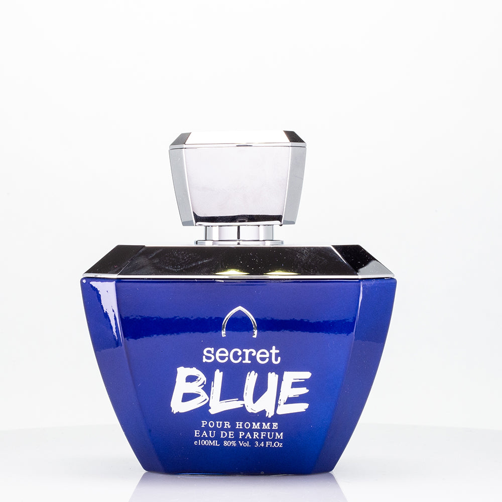 100 ml Eau de Parfum SECRET BLUE Fűszeres Gyümölcsös Pézsma Illat Férfiaknak