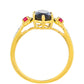 Arannyal Bevont Ezüst Gyűrű Fekete Onixszal és Thai Rubinnal
