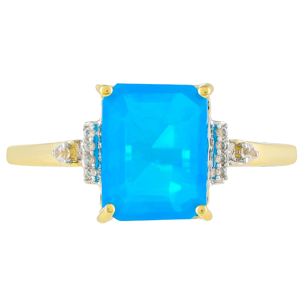 Arany Gyűrű Etiópiai Kék Opállal és Természetes Cirkónnal