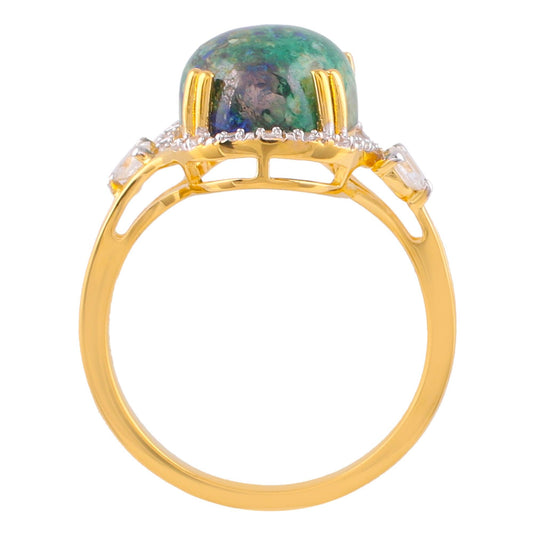 Arannyal Bevont Ezüst Gyűrű Malachittal és Természetes Cirkónnal - Ékszer Akció