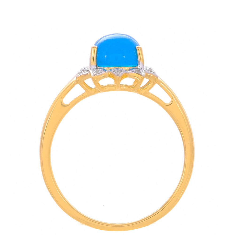Arannyal Bevont Ezüst Gyűrű Paraiba Kék Opállal és Fehér Topázzal