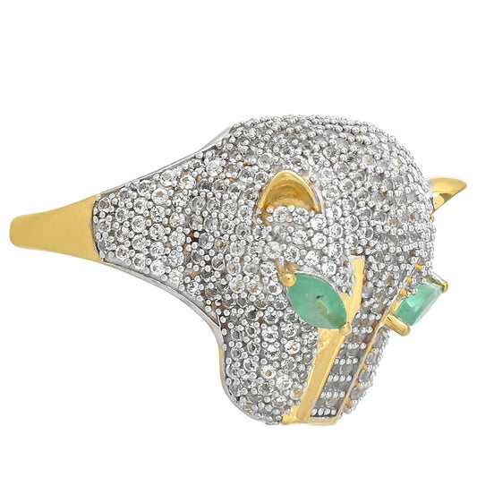 Arannyal Bevont Ezüst Gyűrű Brazil Smaragddal és Fehér Topázzal