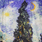 100%  Valódi Selyem Sál-Kendő, 90 cm x 180 cm, Van Gogh - Cypress and Star - Ékszer Akció
