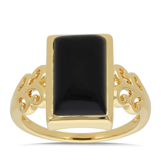 Arannyal Bevont Ezüst Gyűrű Fekete Onyxszal