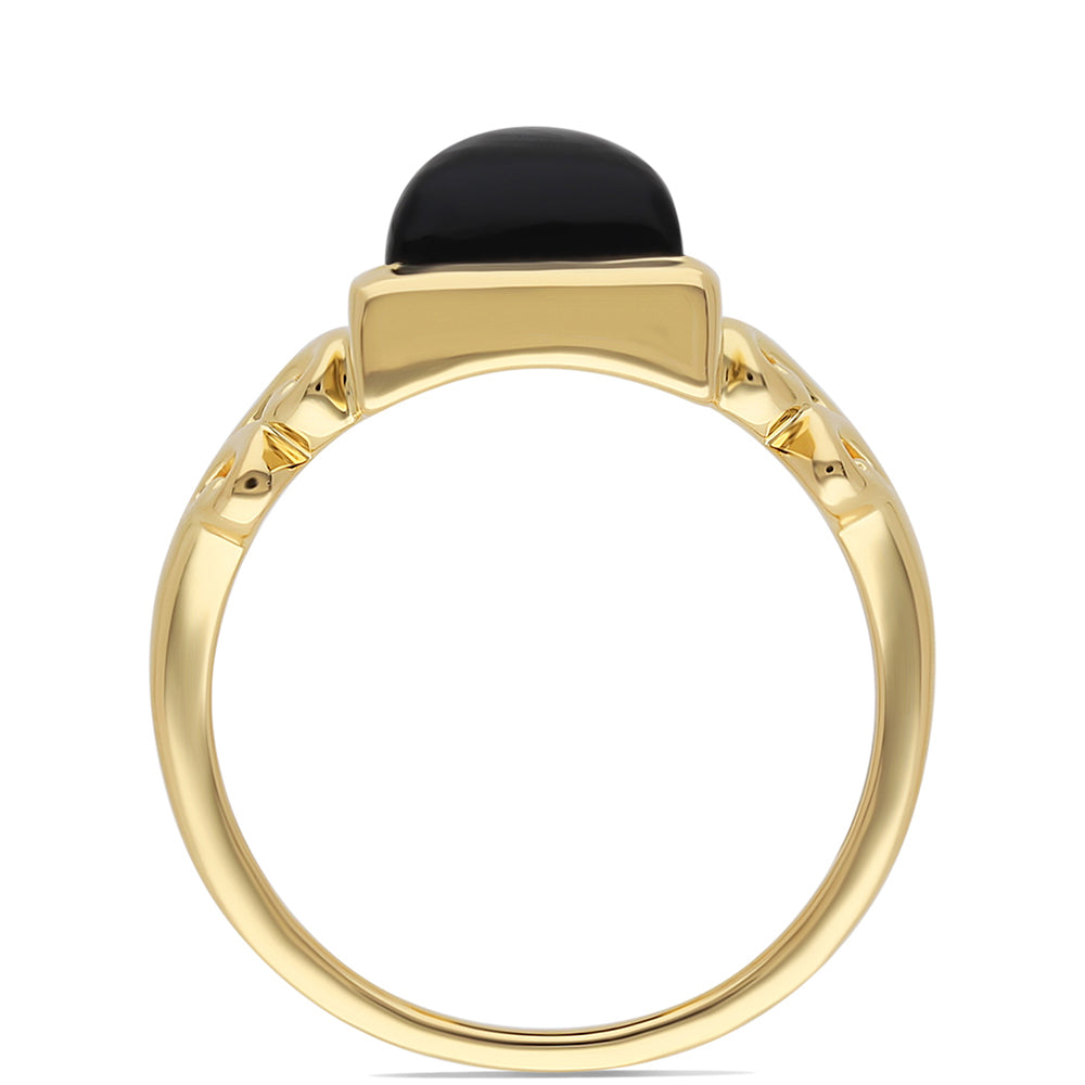 Arannyal Bevont Ezüst Gyűrű Fekete Onixszal