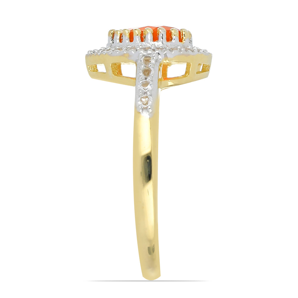 Arannyal Bevont Ezüst Gyűrű Lega Dembi Narancs Opállal és Fehér Topázzal
