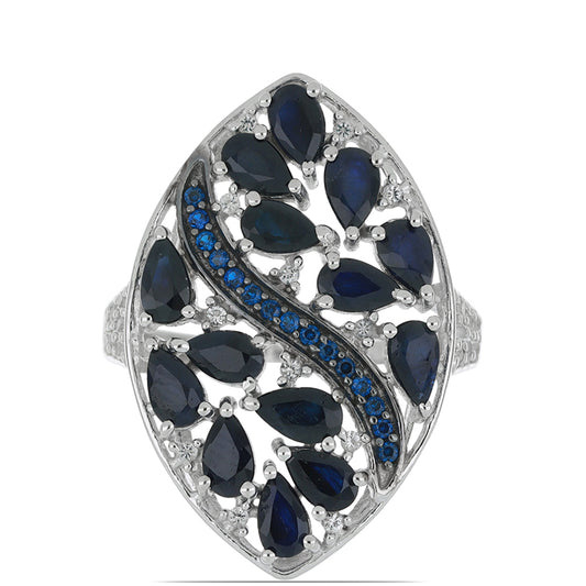 Ezüst Gyűrű Rosebery Kék Zafírral és Mesterséges Zafírral