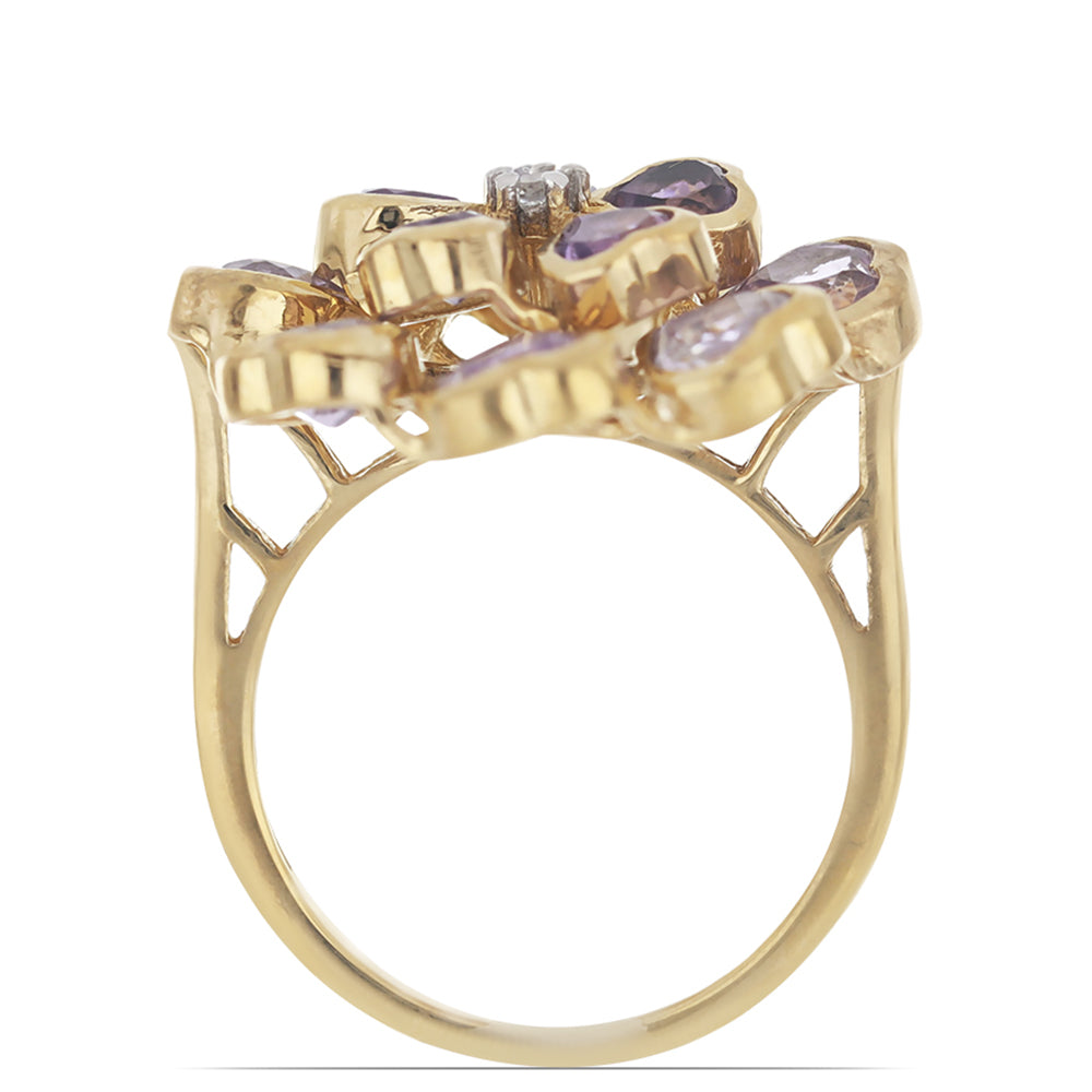 Arannyal Bevont Ezüst Gyűrű Rose De France Ametiszttel és Fehér Topázzal