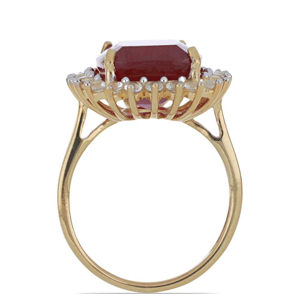 Arannyal Bevont Ezüst Gyűrű Madagaszkári Rubinnal és Fehér Topázzal