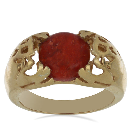 Arannyal Bevont Ezüst Gyűrű Vörös Szivacs Korallal
