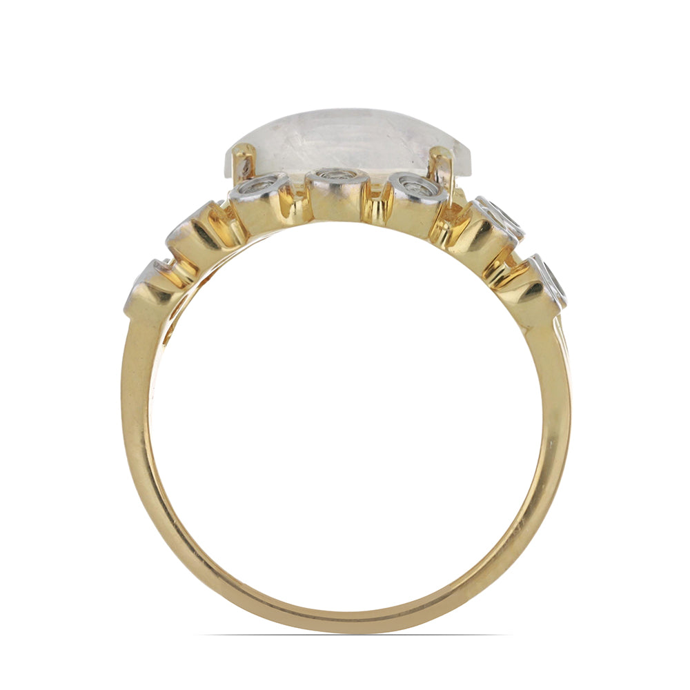 Arannyal Bevont Ezüst Gyűrű Grant Megyei Szivárvány Holdkővel és Fehér Topázzal