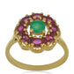 Arannyal Bevont Ezüst Gyűrű Brazil Smaragddal és Madagaszkári Rubinnal