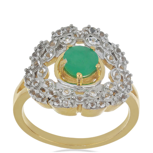 Arannyal Bevont Ezüst Gyűrű Brazil Smaragddal és Fehér Topázzal