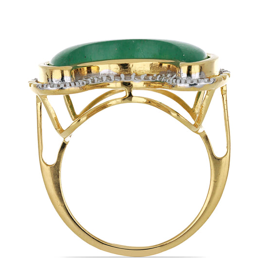 Arannyal Bevont Ezüst Gyűrű Zöld Aventurinnal és Fehér Topázzal