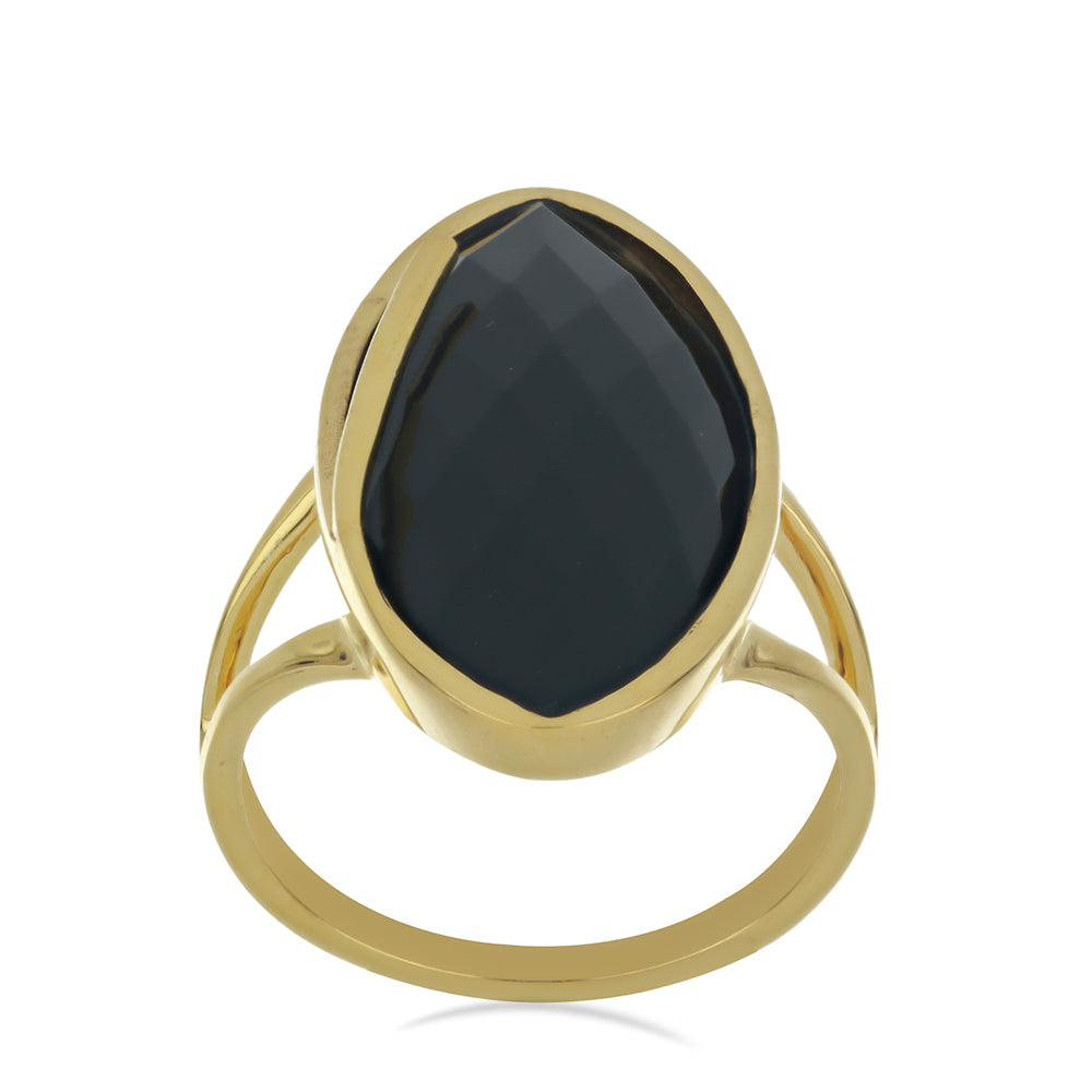 Arannyal Bevont Ezüst Gyűrű Suwari Fekete Onyxszal