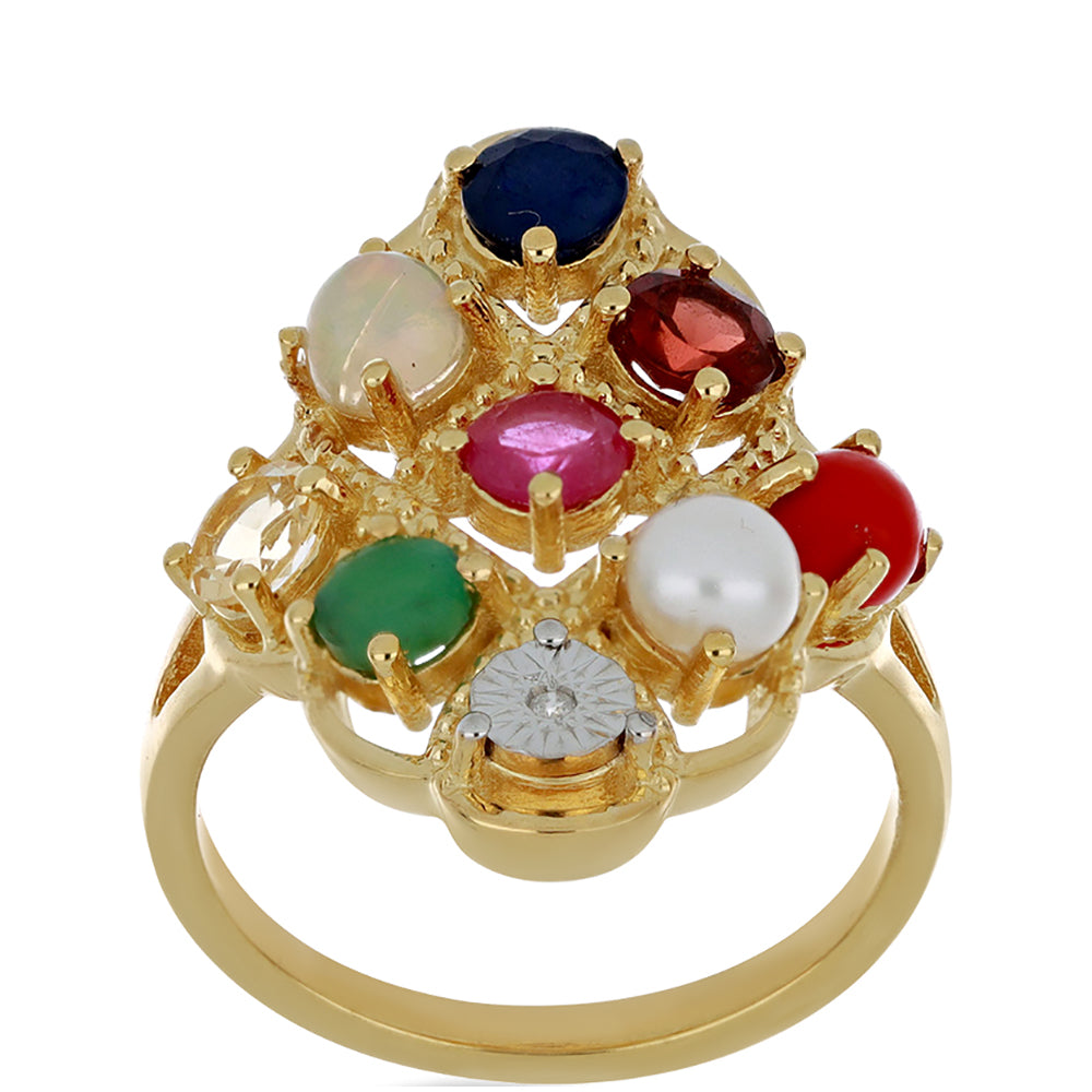Arannyal Bevont Ezüst Gyűrű Madagaszkári Rubinnal és Rosebery Kék Zafírral