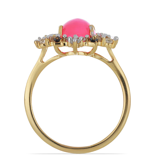 Arannyal Bevont Ezüst Gyűrű Lega Dembi Etiópiai Pink Opállal és Barton Gránáttal