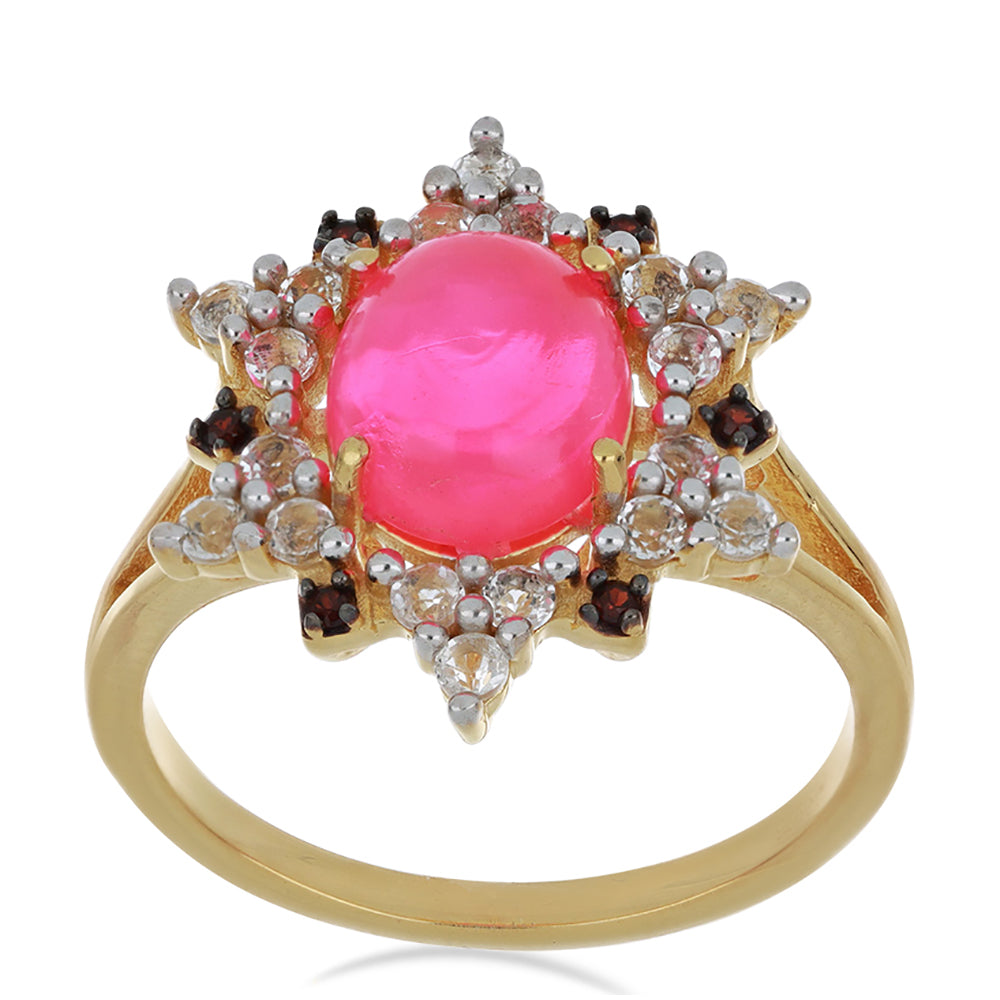 Arannyal Bevont Ezüst Gyűrű Pink Opállal és Barton Gránáttal