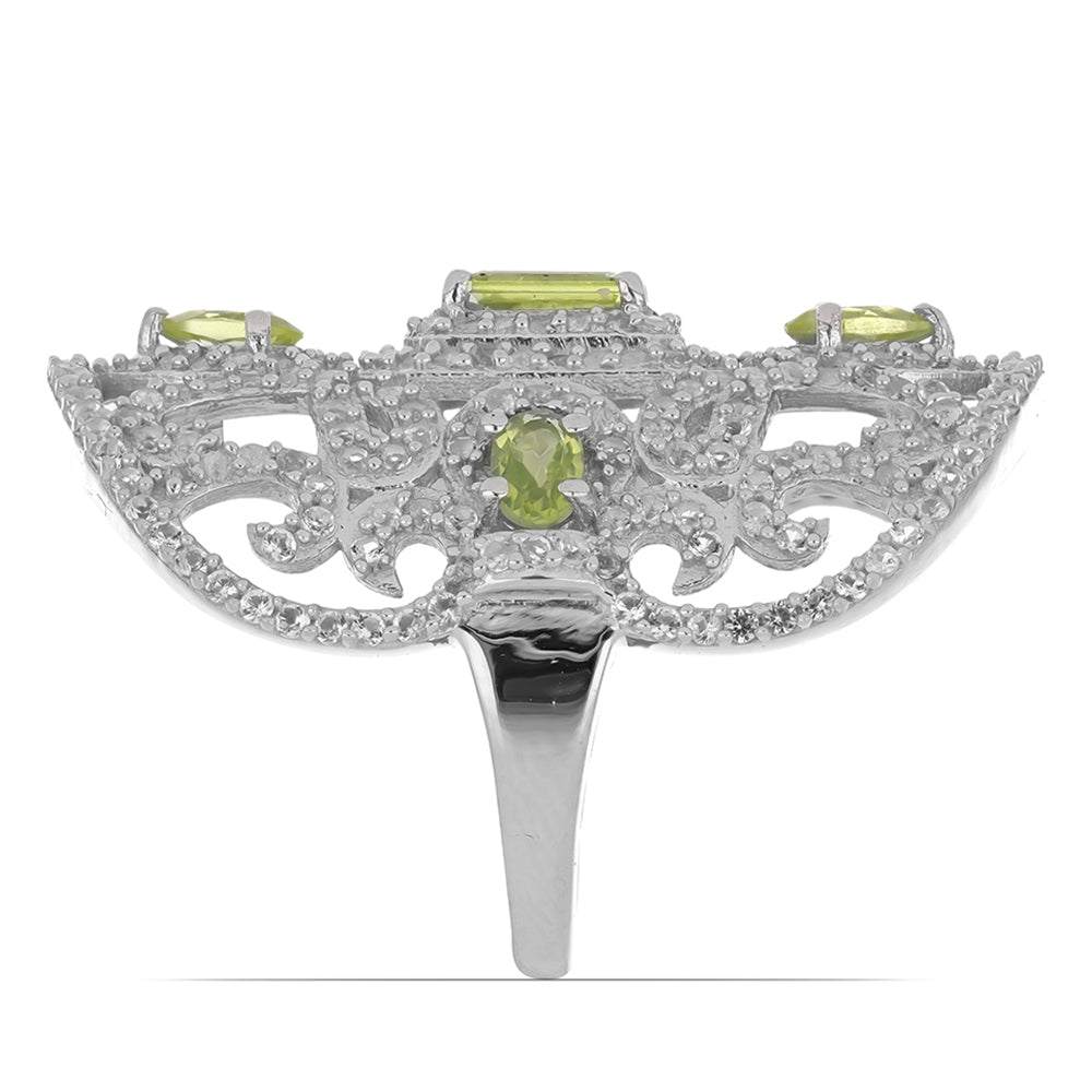 Ezüst Gyűrű Changbai Peridottal és Fehér Topázzal