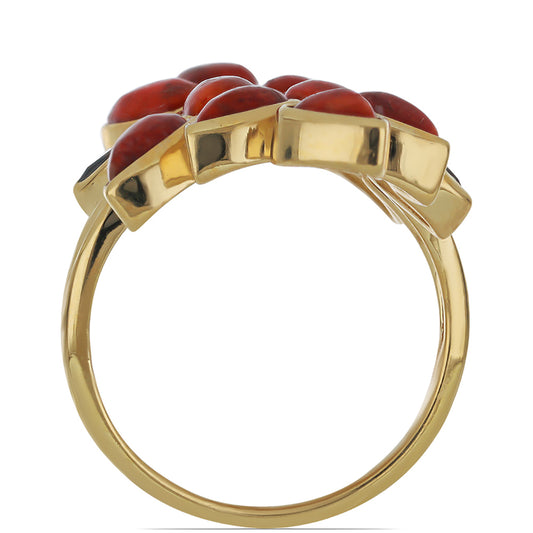 Arannyal Bevont Ezüst Gyűrű Vörös Szivacs Korallal