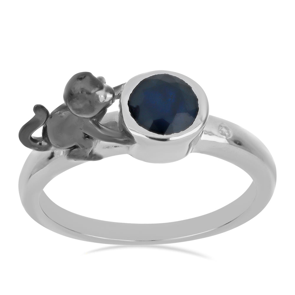 Ezüst Gyűrű Rosebery Kék Zafírral és Fehér Gyémánttal