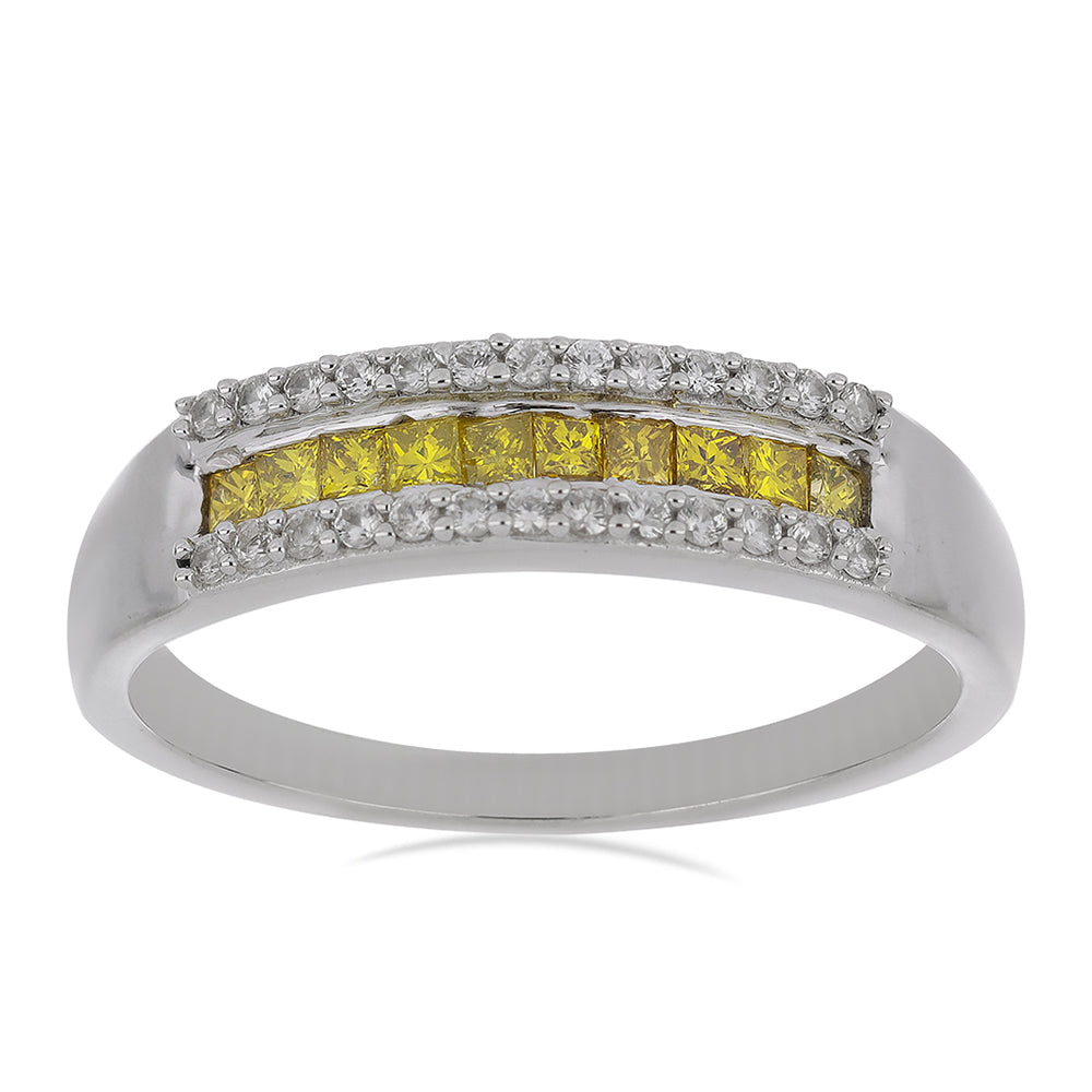 Ezüst Gyűrű Sárga Gyémánttal és Fehér Cirkónnal