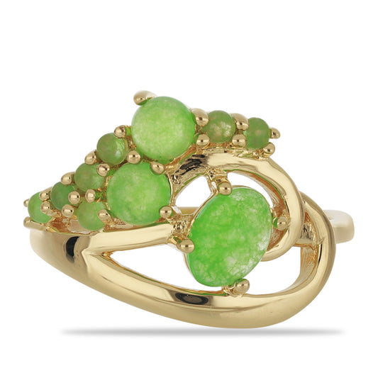 Arannyal Bevont Ezüst Gyűrű Zöld Jadeittel
