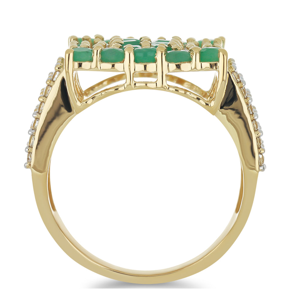 Arannyal Bevont Ezüst Gyűrű Brazil Smaragddal és Fehér Cirkónnal
