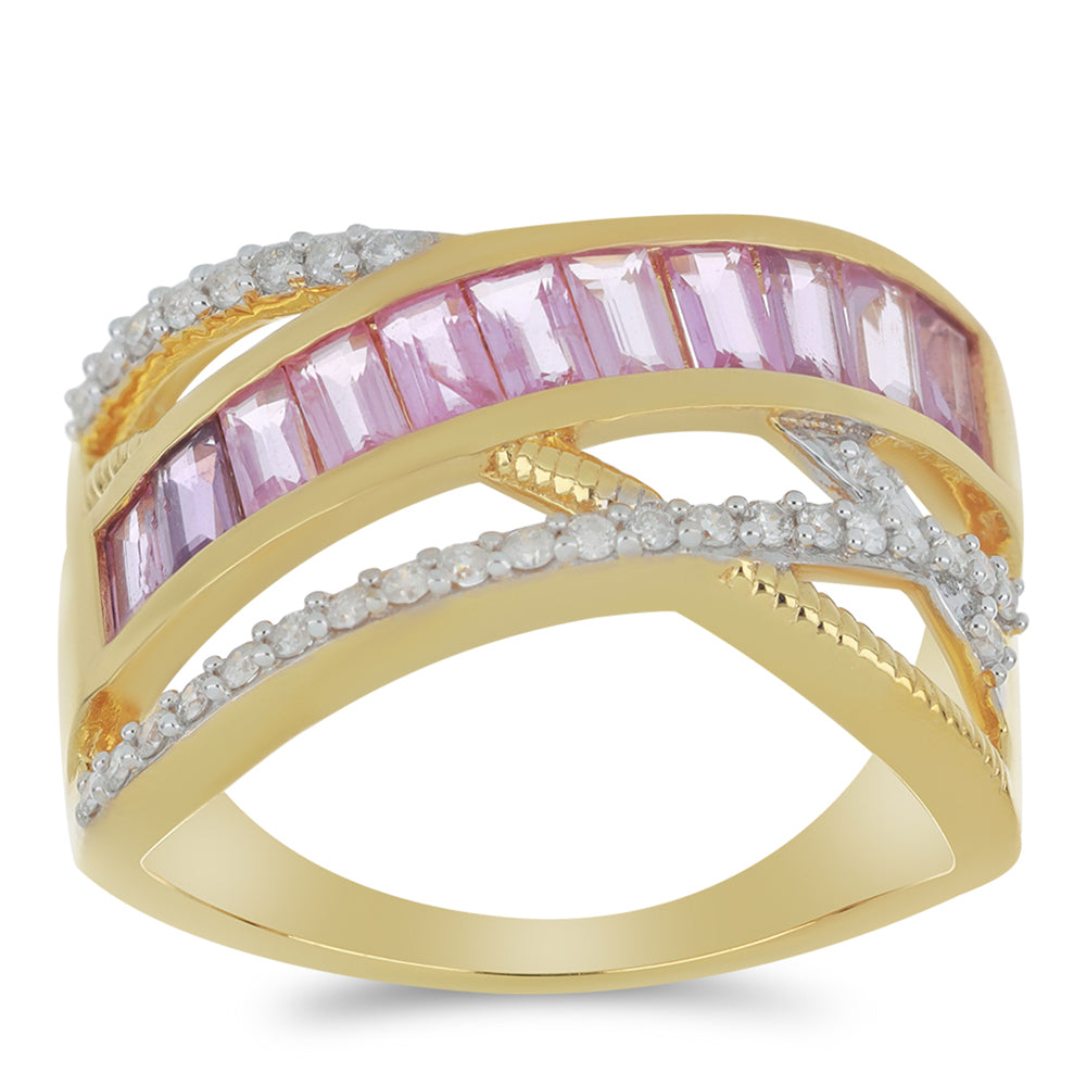 Arany Gyűrű Rózsaszínű Zafírral és Fehér Gyémánttal