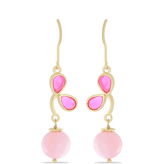 Arannyal Bevont Ezüst Fülbevaló Pink Opállal és Rózsaszínű Opállal