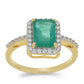 Arany Gyűrű Zambiai Smaragddal és Természetes Fehér Cirkónnal