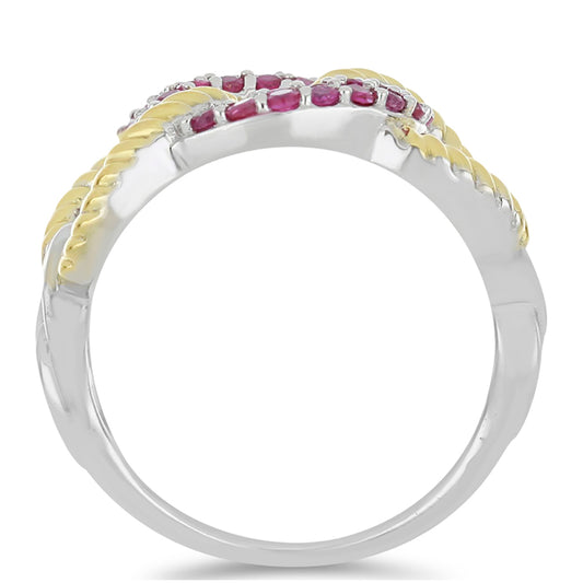 Sárga és Fehér Arannyal Bevont Ezüst Gyűrű Madagaszkári Rubinnal
