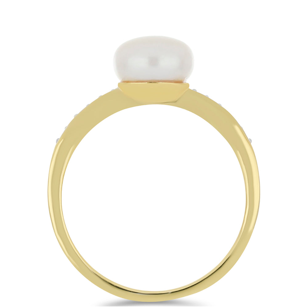 Arany Gyűrű Akoyai Tenyésztett Gyönggyel és Természetes Fehér Cirkónnal