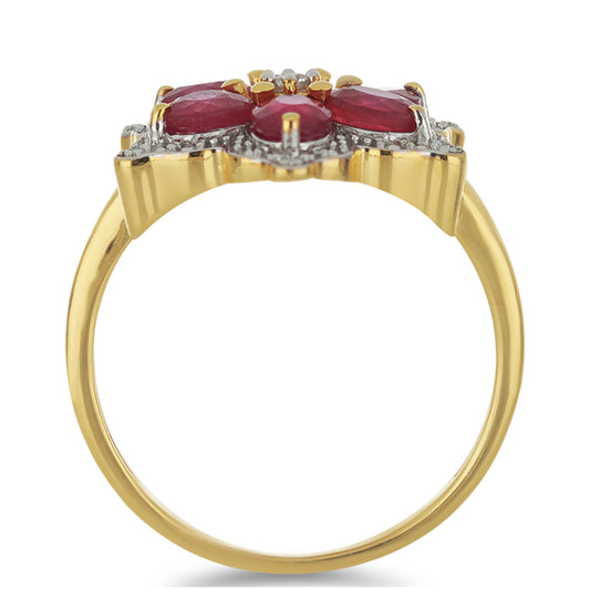 Arannyal Bevont Ezüst Gyűrű Madagaszkári Rubinnal és Fehér Cirkónnal